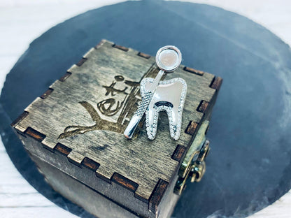 Sterling silver brooch tooth with dental mirror Gift for dentist