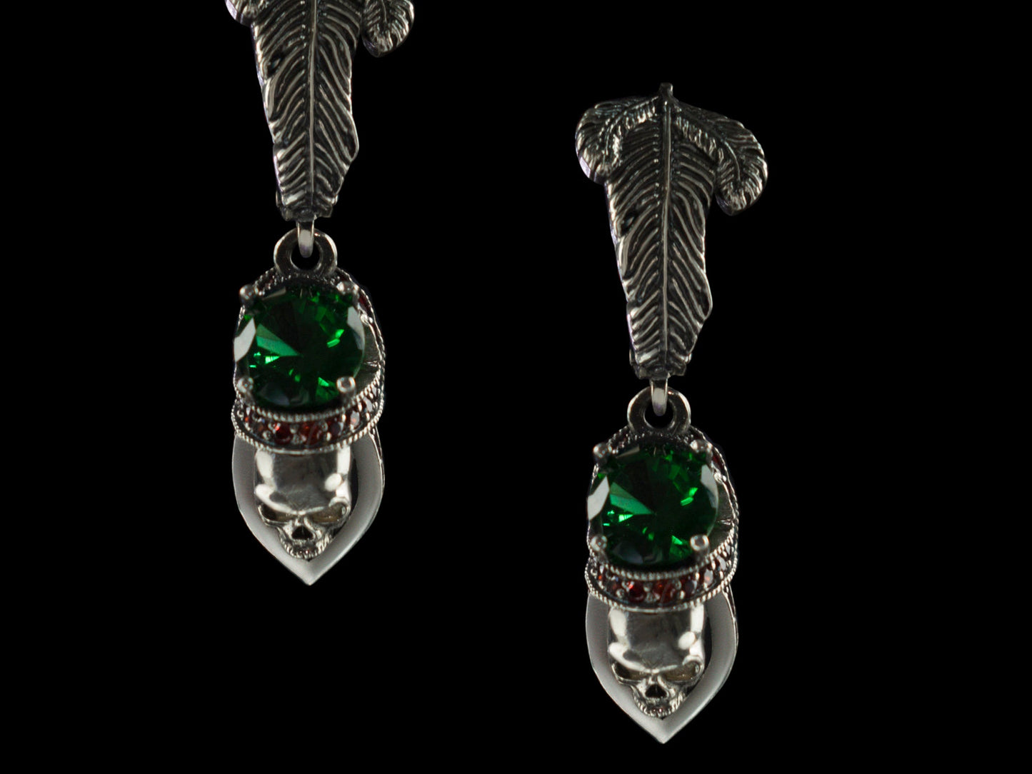 Silver skull earrings Skull gift for her Sapphire and black gems