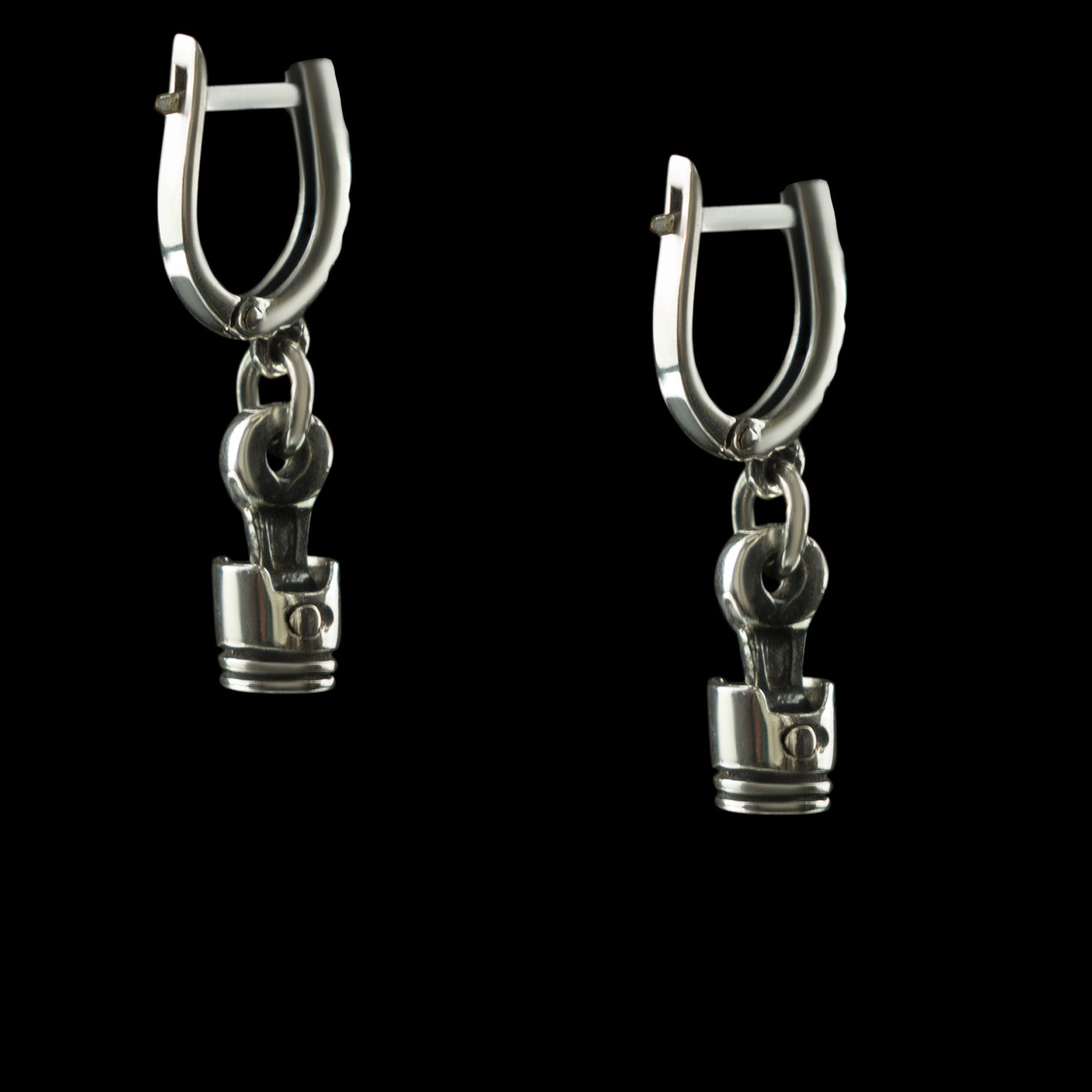 Silver piston earrings Biker jewelry Silver biker earrings