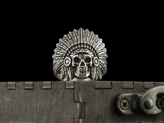 Native American Skull Ring, Indian Skull, Biker jewelry
