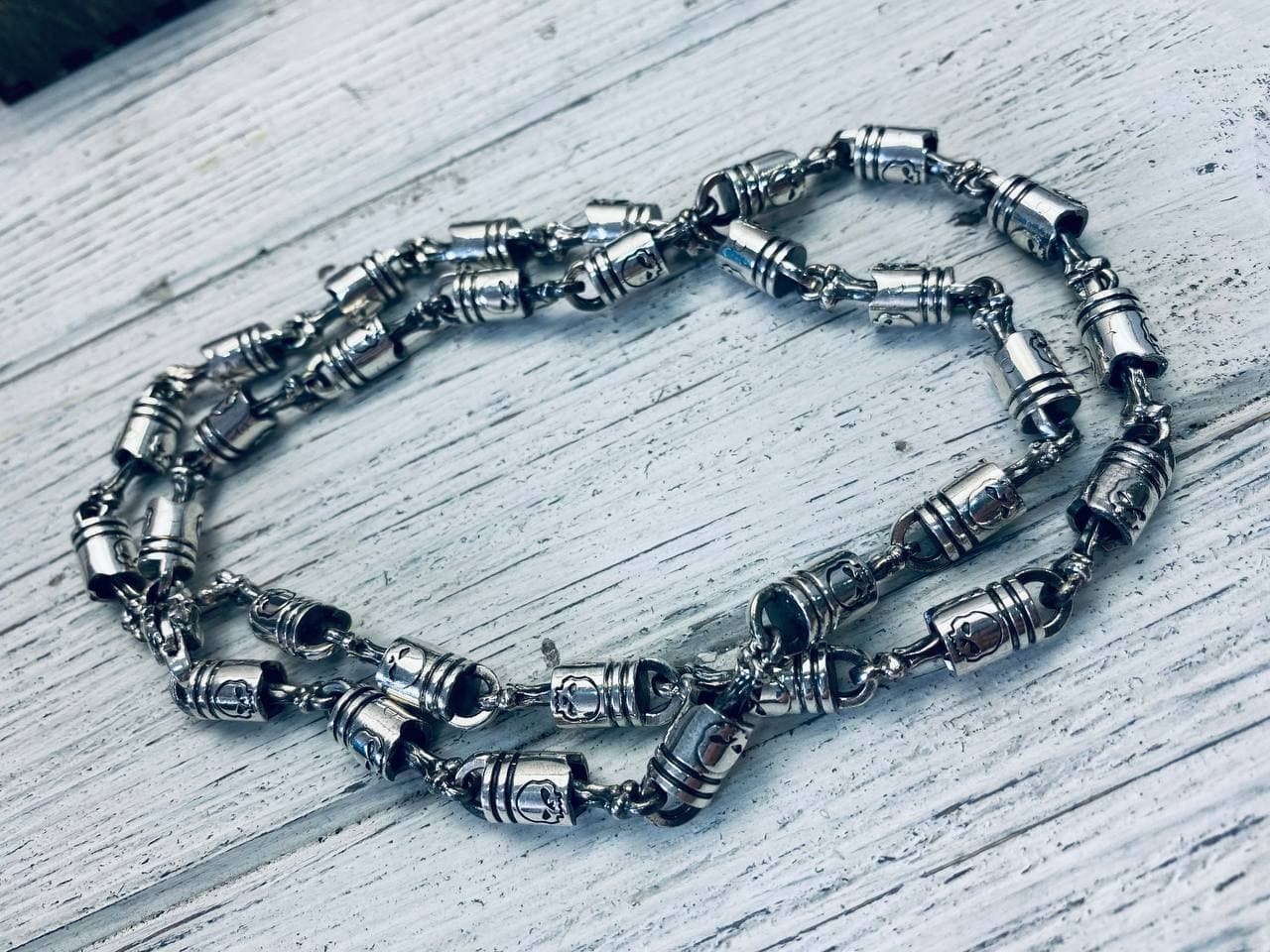 Silver chain Piston Biker jewelry Silver chain for motorcyclist 6 mm wide