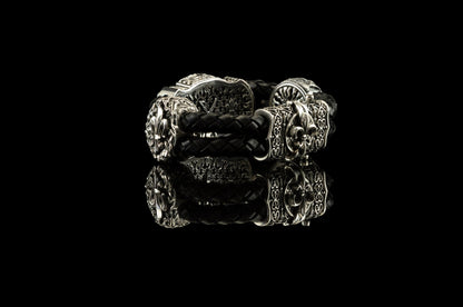 Lion bracelet Huge silver bracelet Lion with leather cord Biker jewelry Heavy men's jewelry