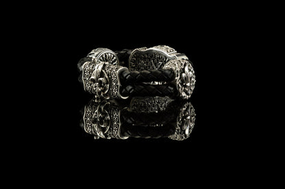 Lion bracelet Huge silver bracelet Lion with leather cord Biker jewelry Heavy men's jewelry