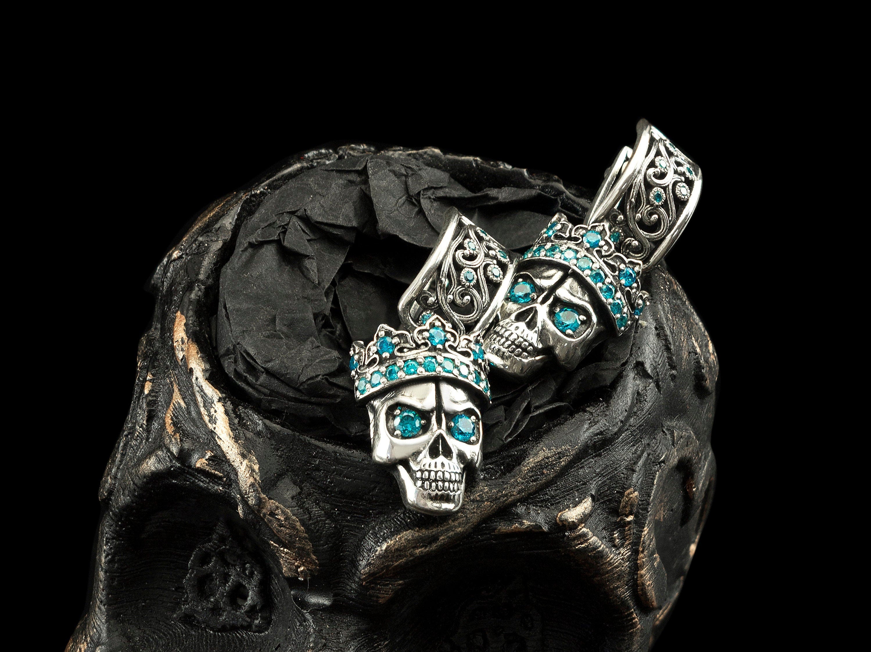 Silver skull earrings Women skull jewelry Santa Muerte earrings Blue gemstones