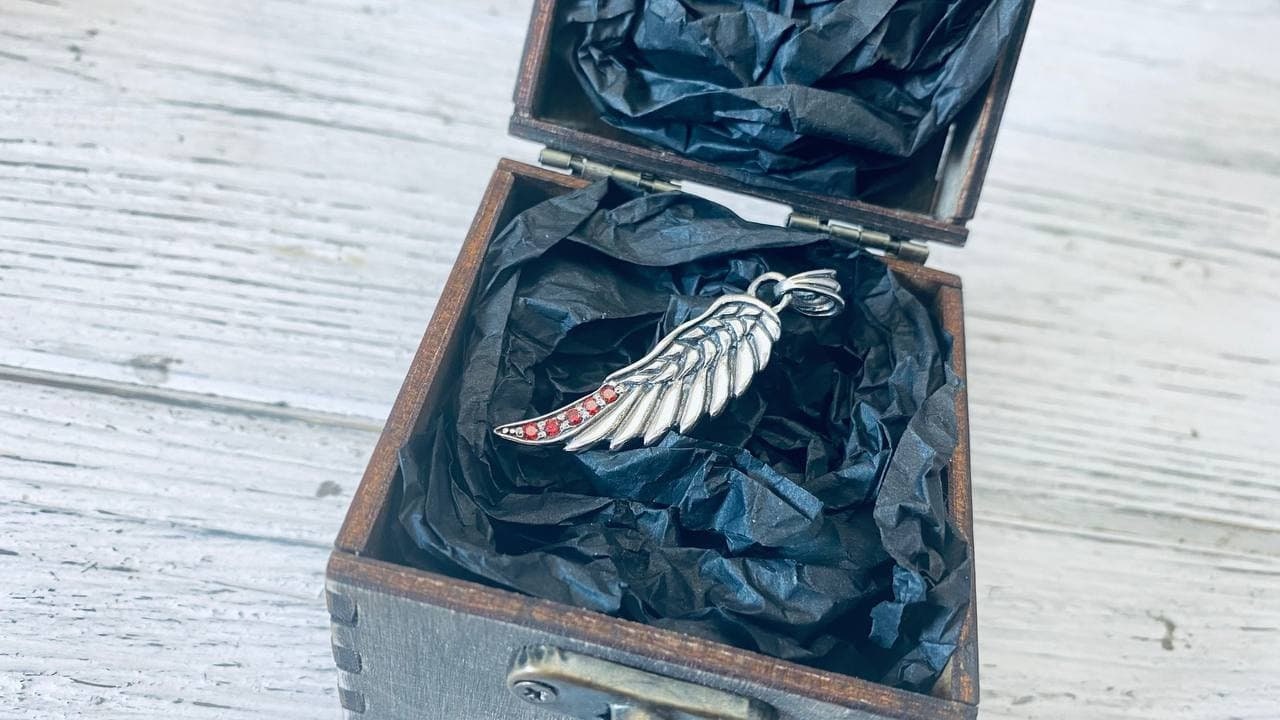 Angel wing pendant with red gemstones Silver wing Angel wings 925 sterling silver wing charm