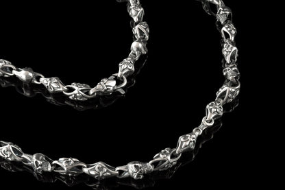 Silver skull chain fleur de lis Biker jewelry Skull and fleur de lis chain Motorcycle chain