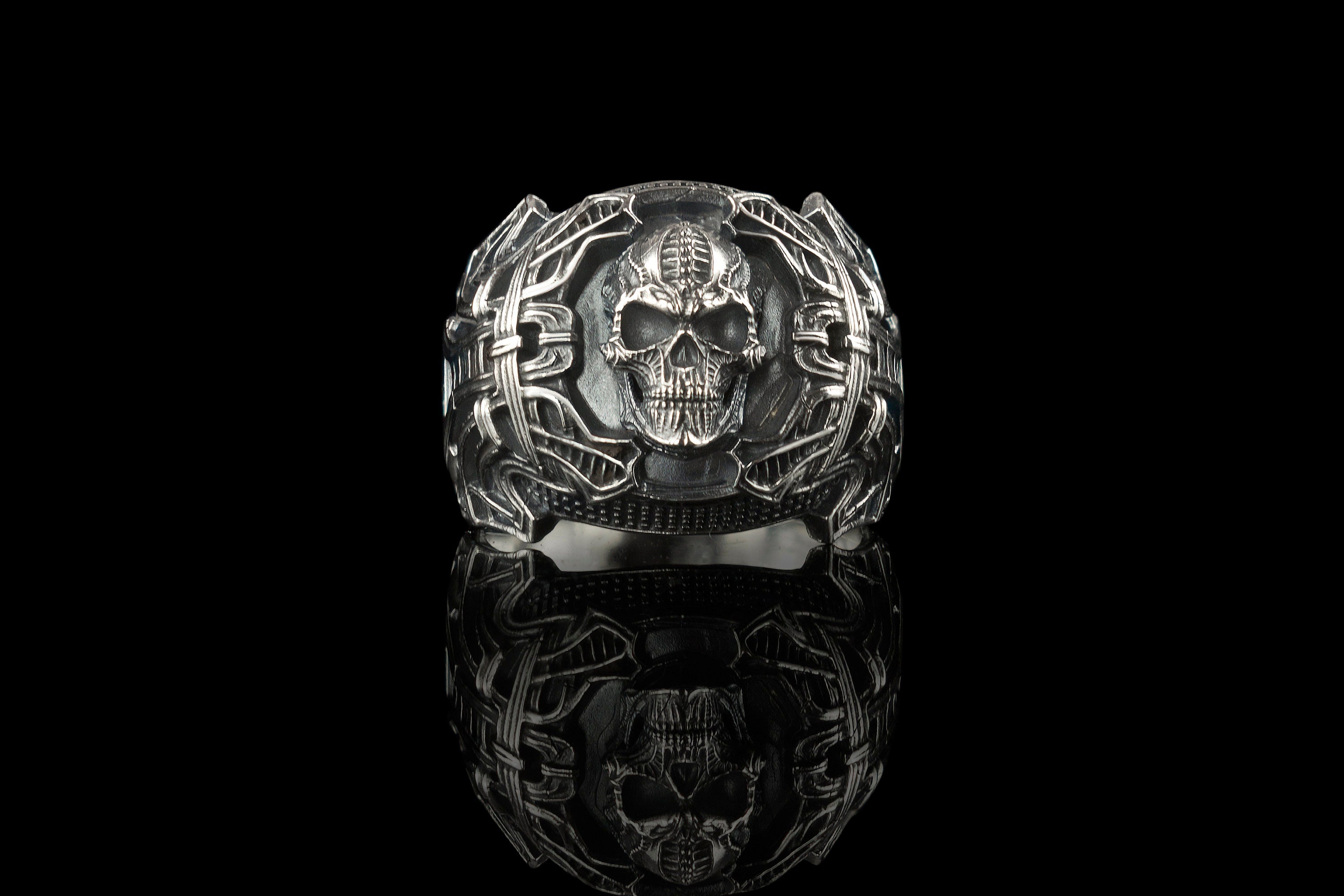 Huge silver skull ring Biker jewelry