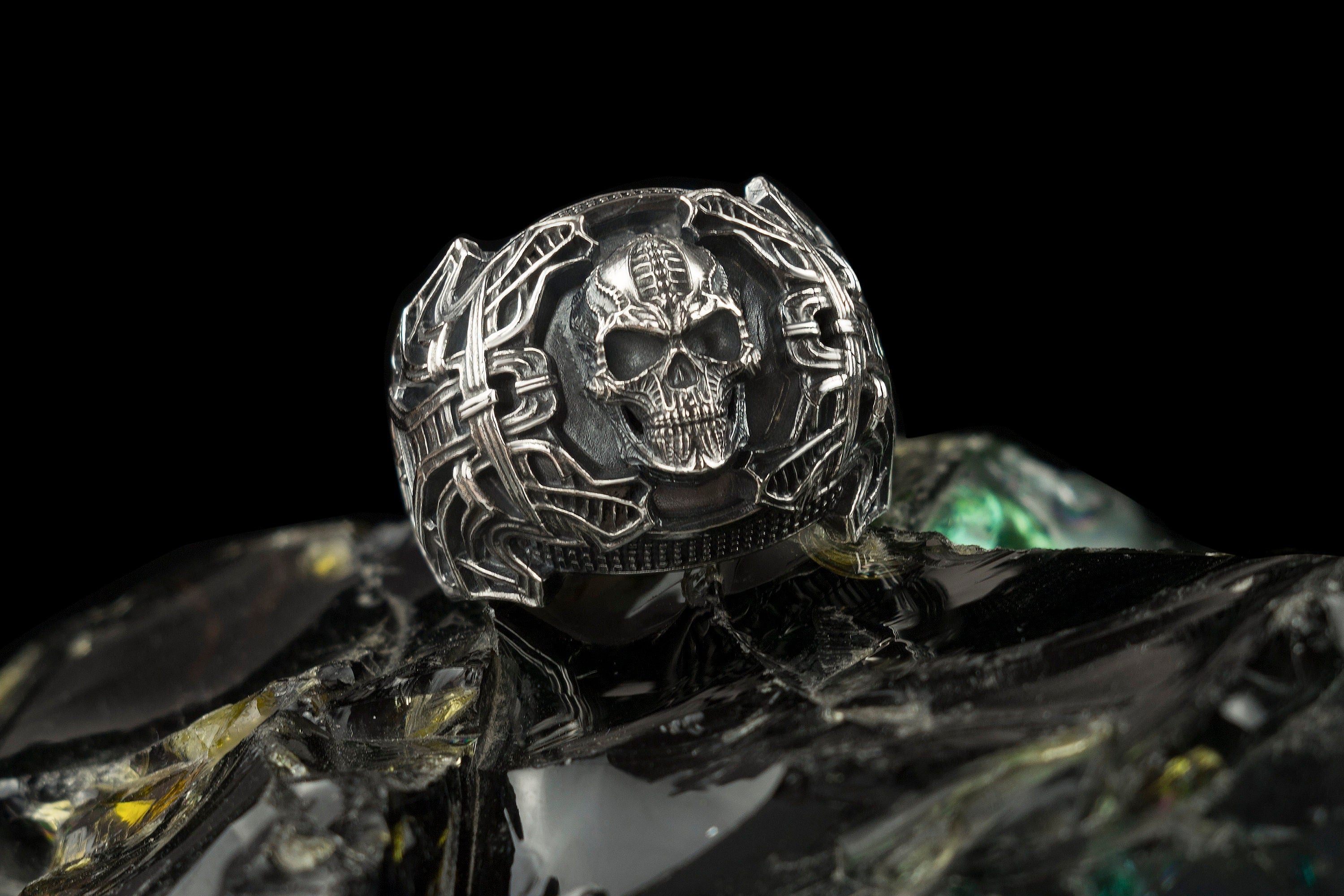 Huge silver skull ring Biker jewelry