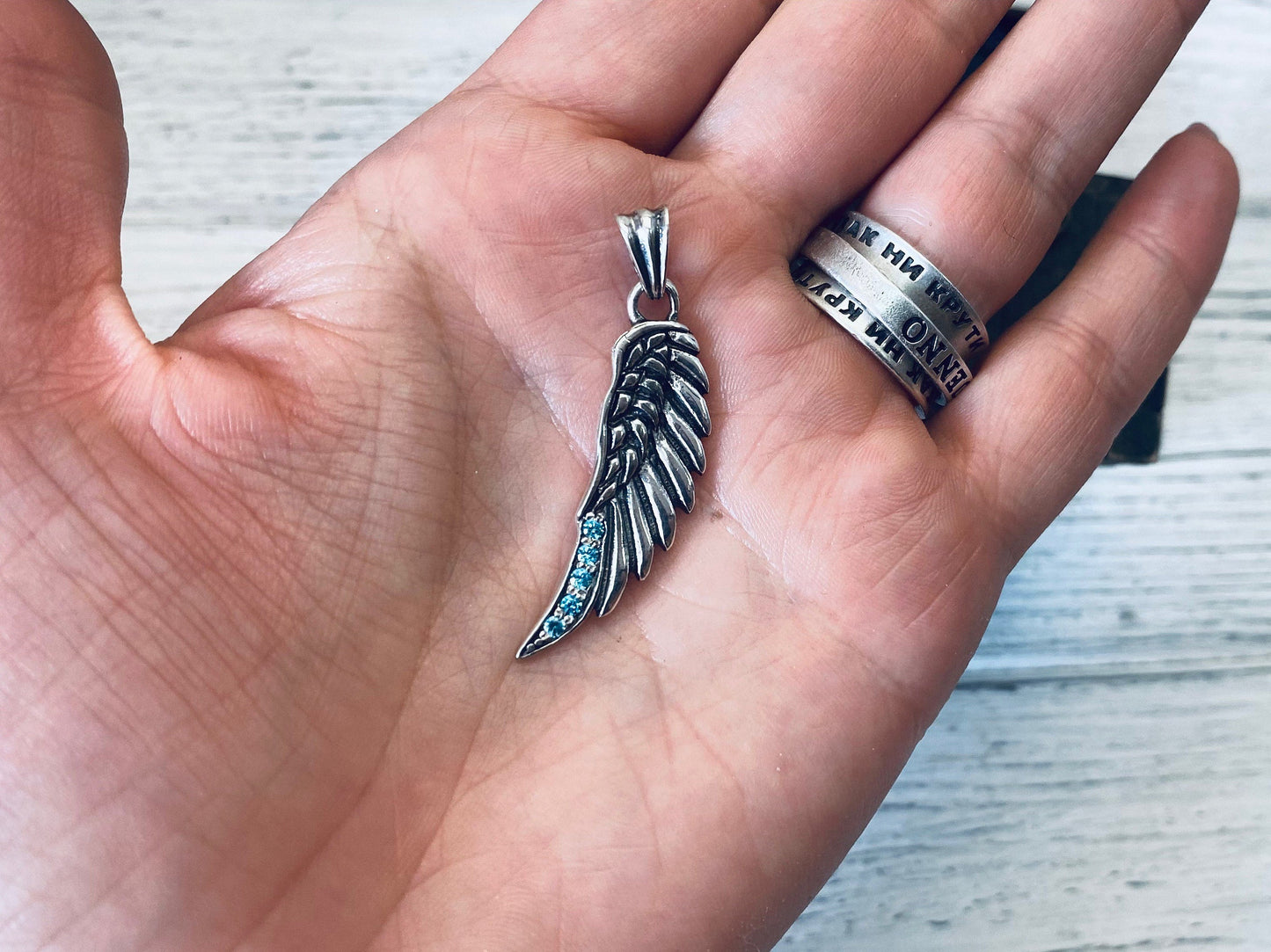 Angel wing pendant with white gemstones Silver wing Angel wings 925 sterling silver wing charms