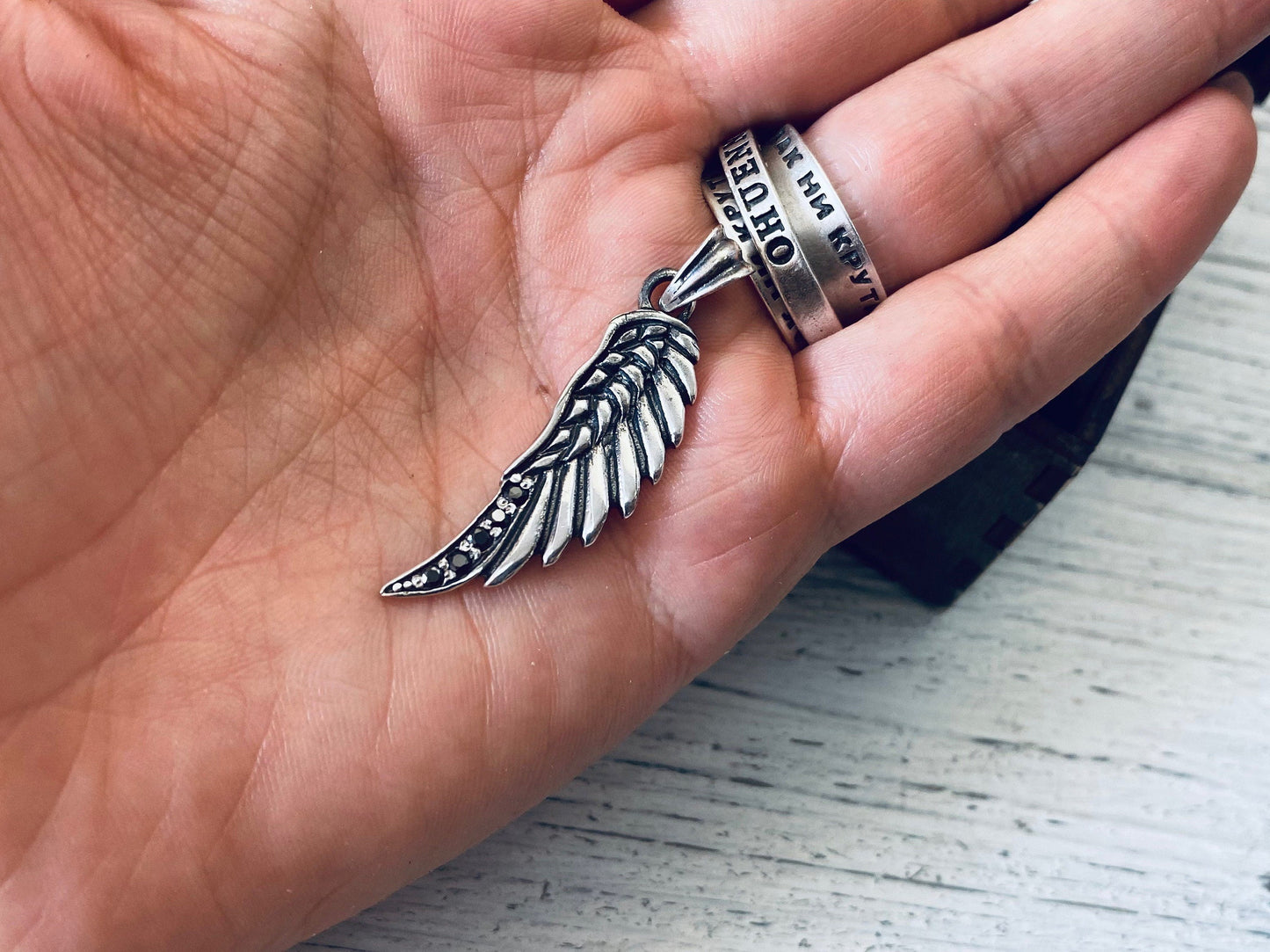 Angel wing pendant with white gemstones Silver wing Angel wings 925 sterling silver wing charms