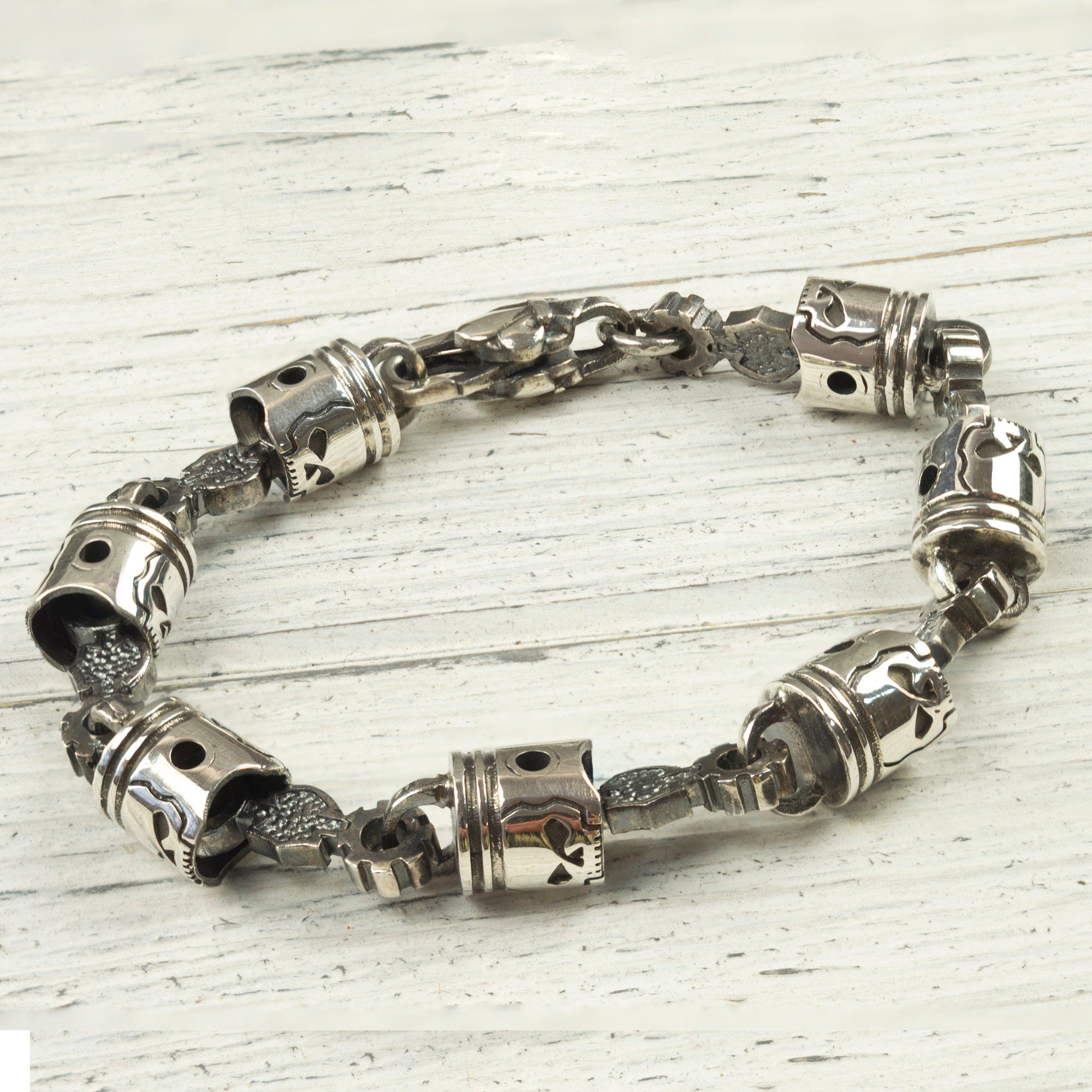 Silver biker bracelet Piston  bracelet Motorcycle jewelry Brutal jewelry