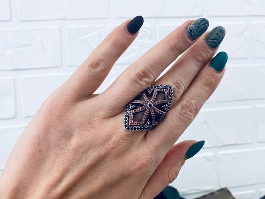 Half Finger women ring Gemstones silver ring   Ring Gothic ring Turquoise Black gemstone Armor women ring