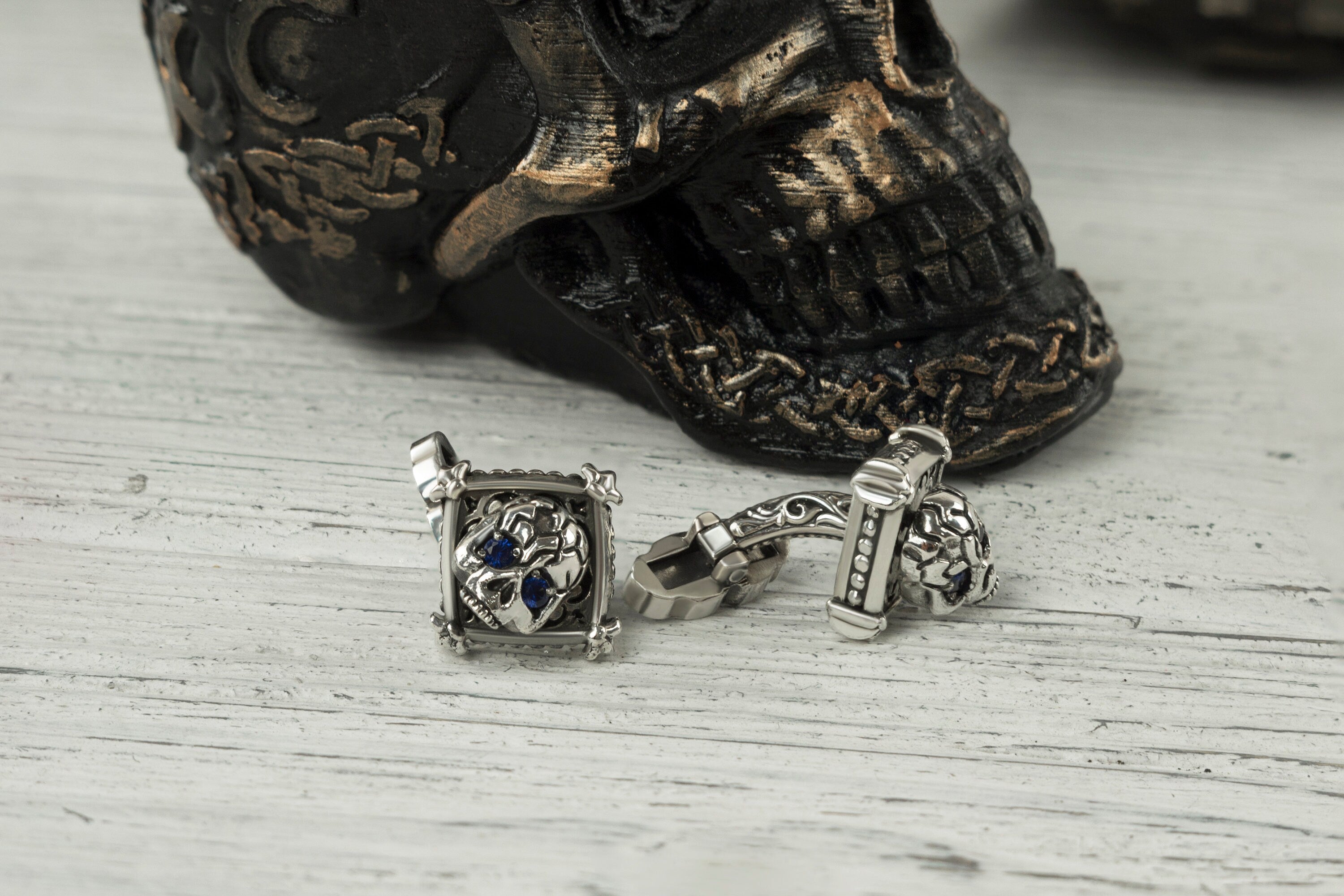 Silver skull cufflinks Men's silver accessories Skull accessories