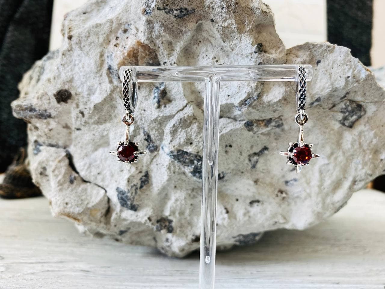 Women star earrings Silver earrings Drop star earrings Silver red earrings Gothic jewelry Star jewelry