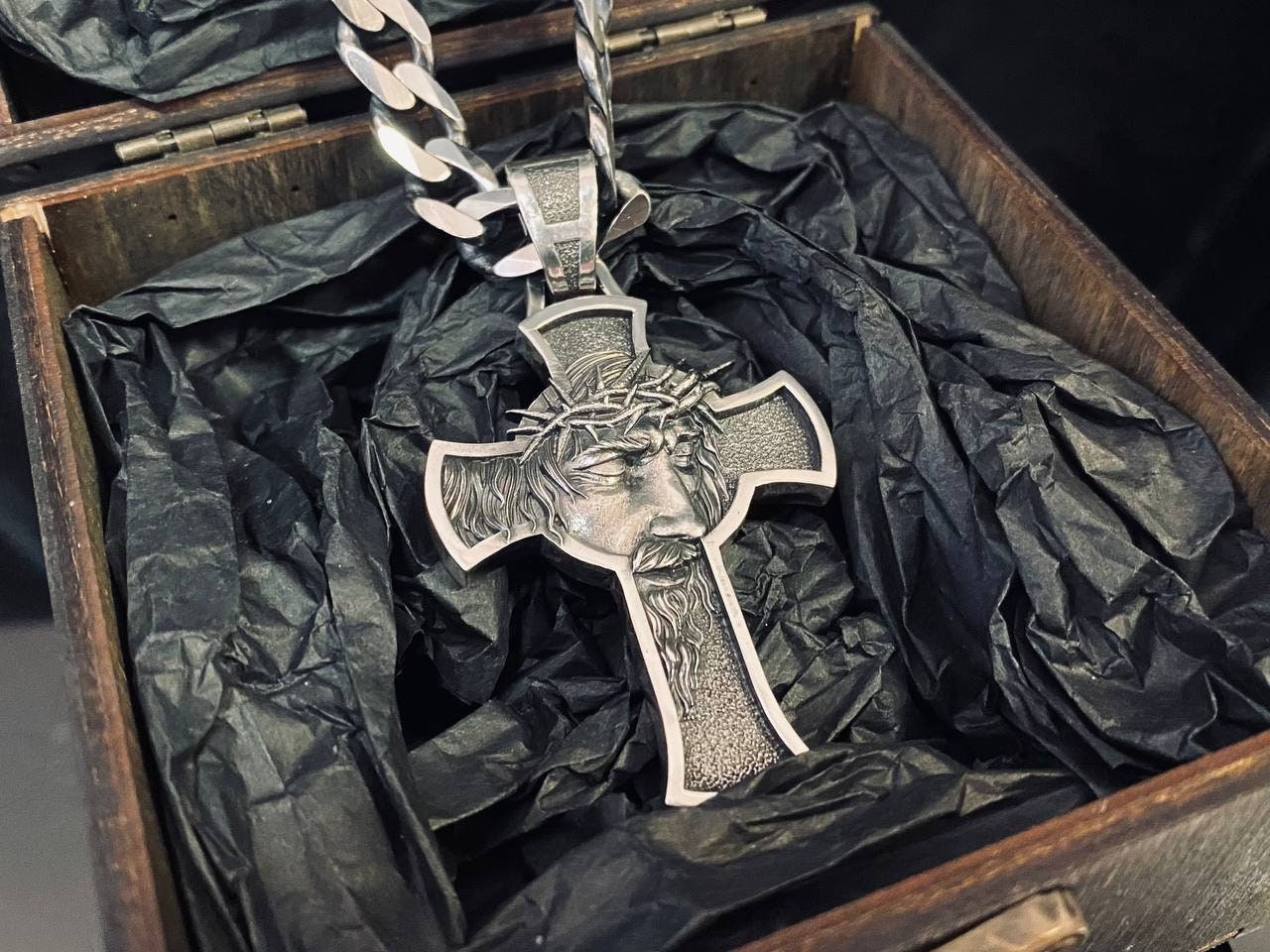 Huge silver cross Jesus Jesus pendant God with us jewelry