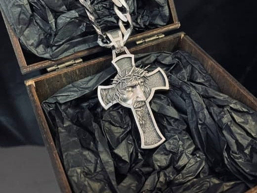 Huge silver cross Jesus Jesus pendant God with us jewelry