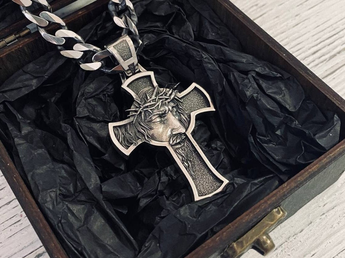 Huge silver cross Jesus Jesus pendant God with us jewelry