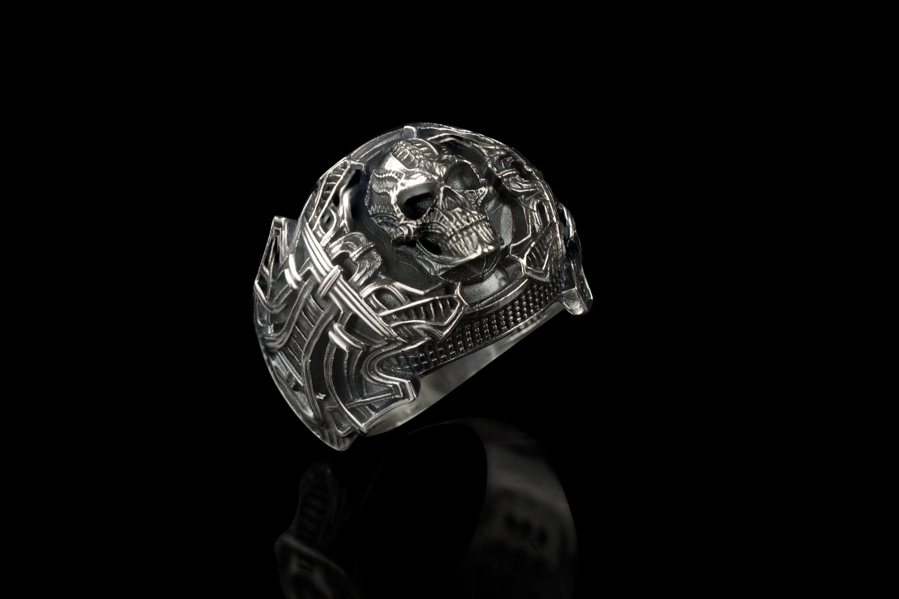 Huge silver skull ring Biker jewelry