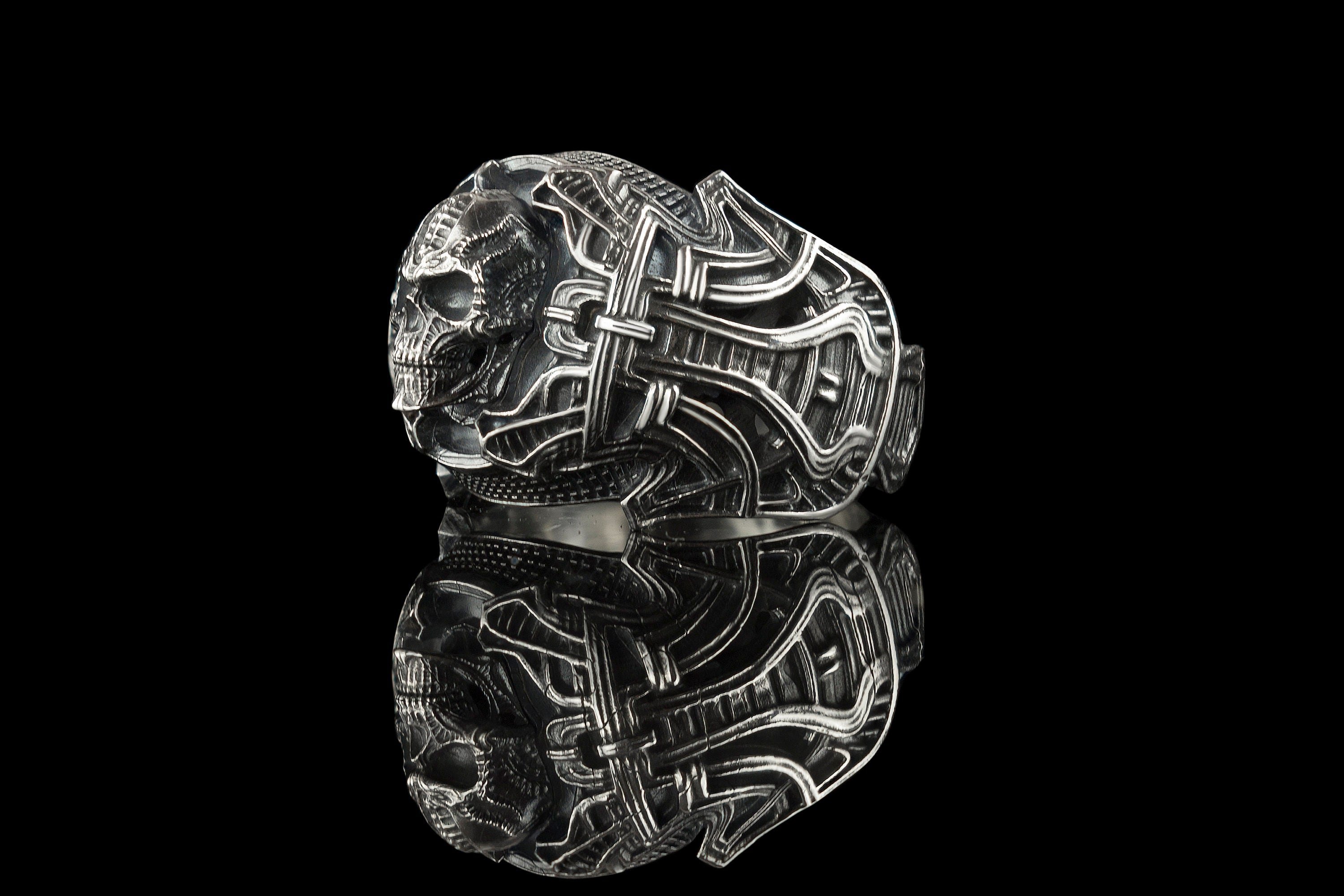 Huge silver skull ring Biker jewelry