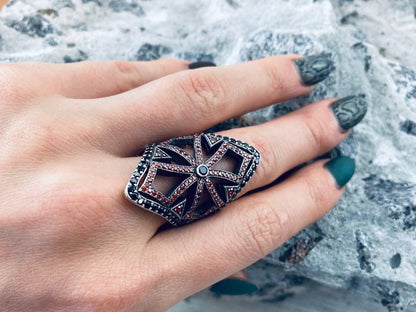 Half Finger women ring Gemstones silver ring   Ring Gothic ring Turquoise Black gemstone Armor women ring