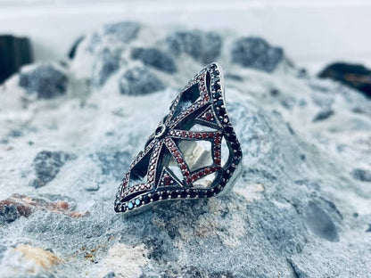 Half Finger women ring Gemstones silver ring   Ring Gothic ring Turquoise Black gemstone Armor women ring