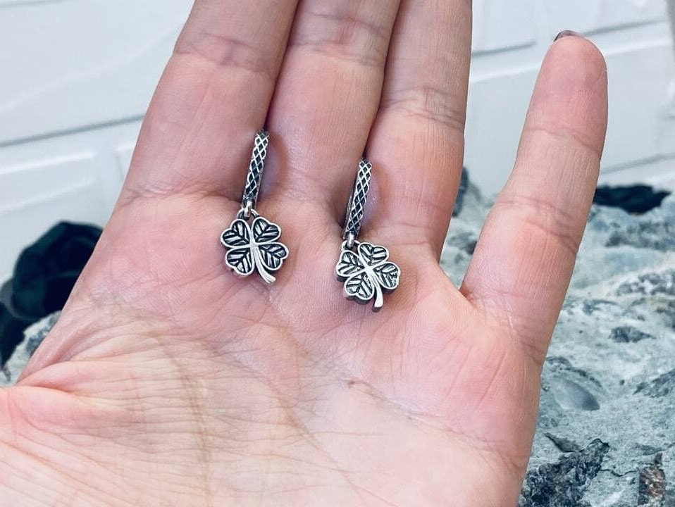 Women silver earrings Clover 4 Leaf Clover Earrings Silver Clover earrings Lucky Shamrock Earrings