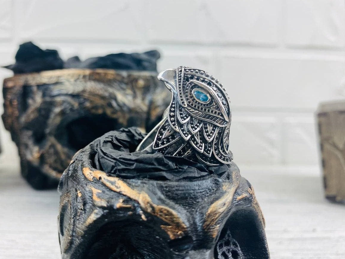 Hawk ring Women's falcon ring Gemstones silver ring hawk Bird