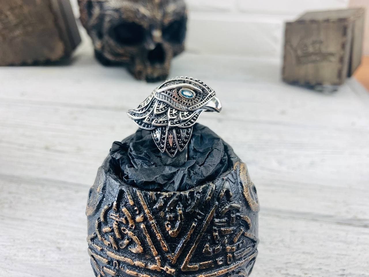 Hawk ring Women's falcon ring Gemstones silver ring hawk Bird