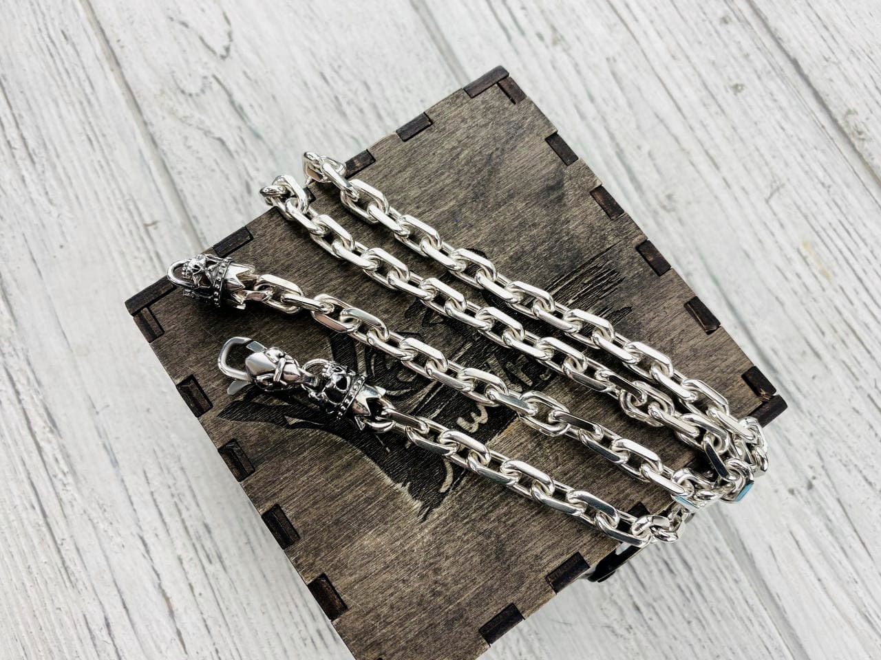 Anchor Chain Silver chain Skulls Heavy chain Oxidized chain silver chain Handmade silver jewelry