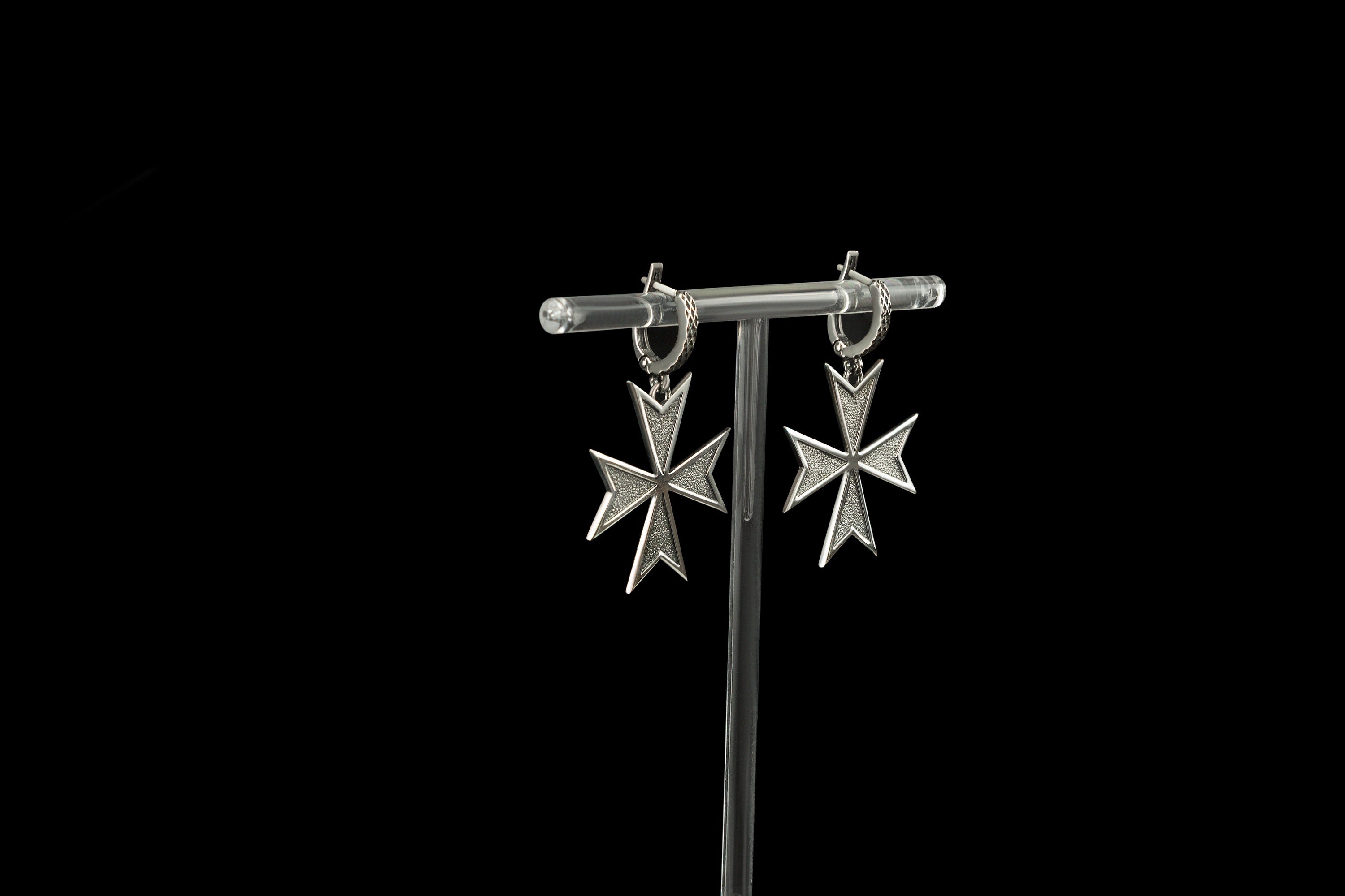 Maltese cross silver earrings Maltese cross jewelry Cross earrings Heraldic earrings