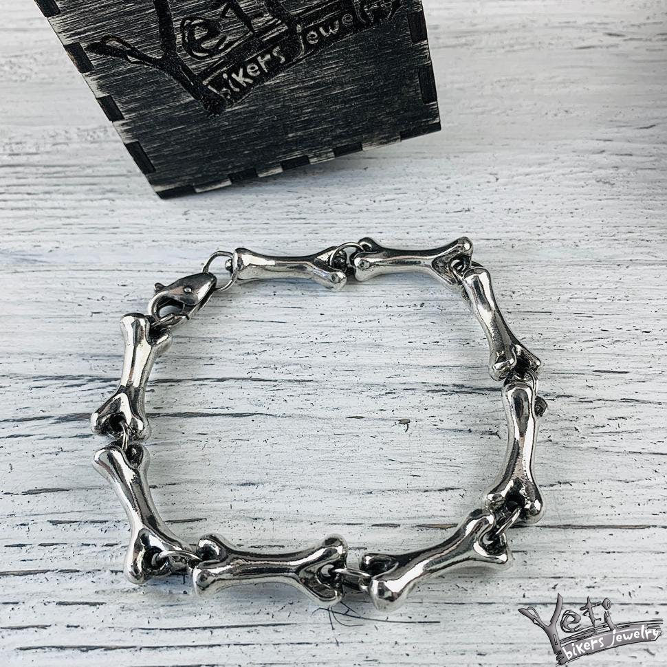 Bones bracelet Silver bones Brutalist bracelet Biker jewelry