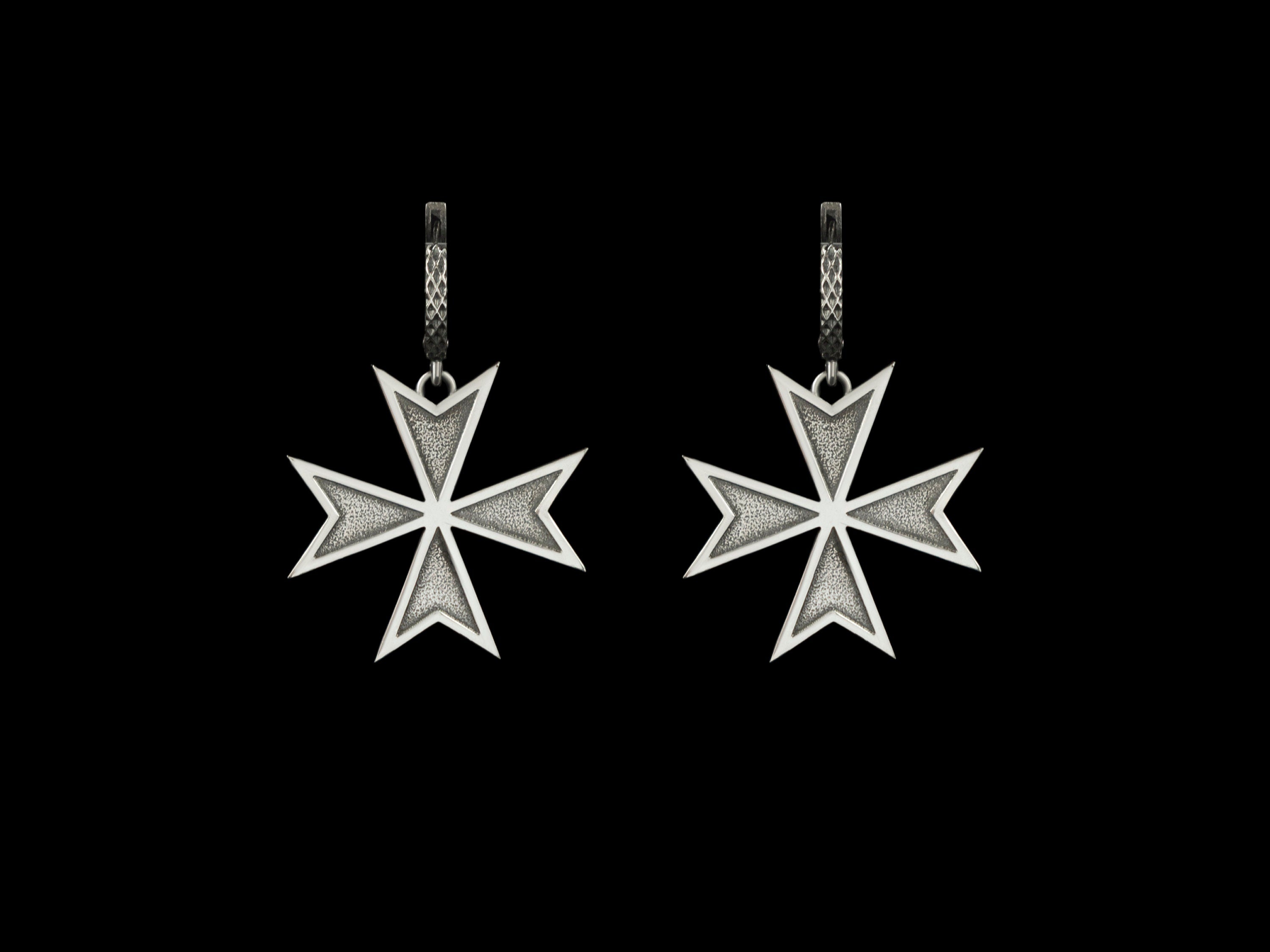 Maltese cross silver earrings Maltese cross jewelry Cross earrings Heraldic earrings