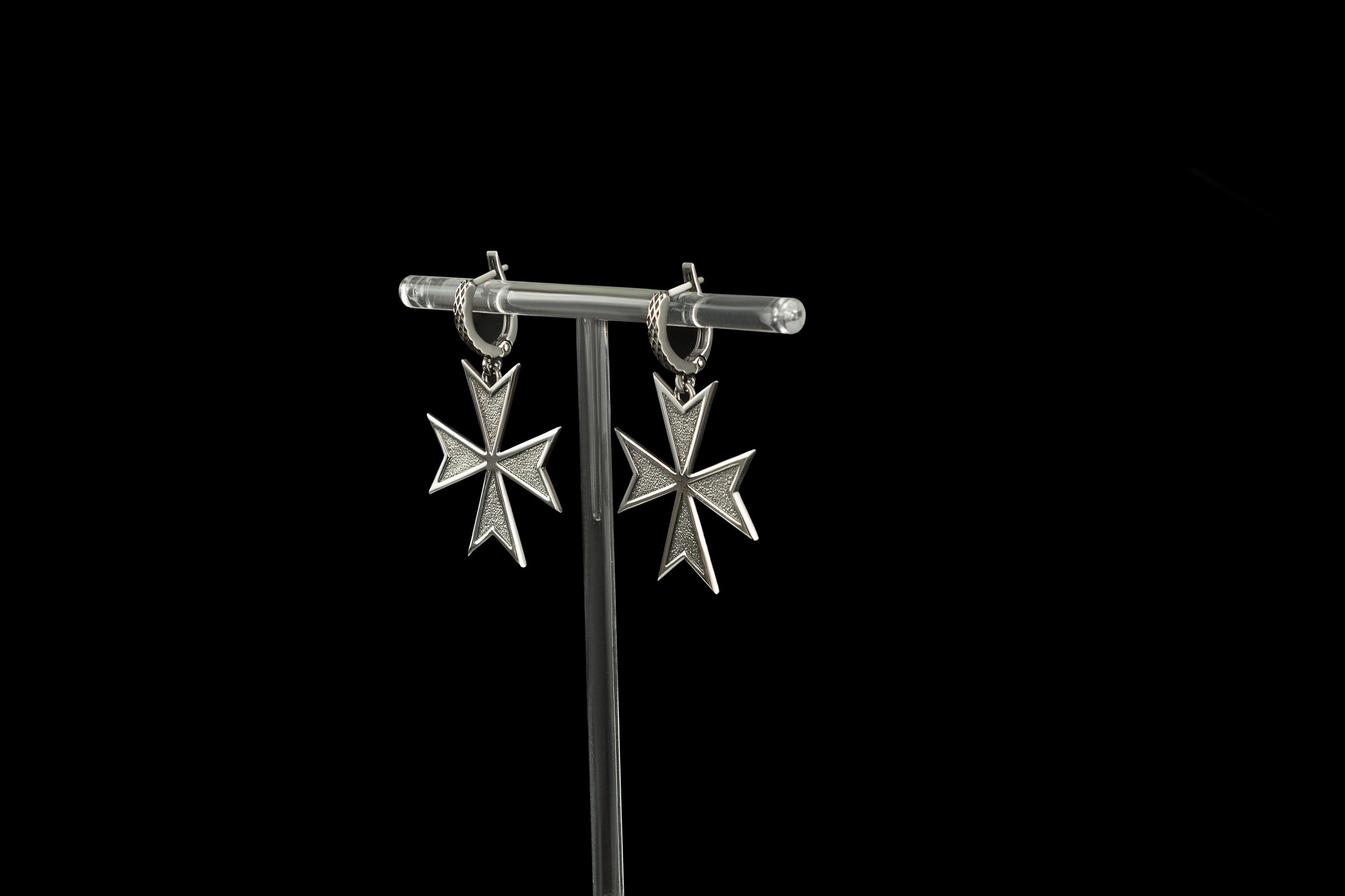 Maltese cross silver earrings Maltese cross jewelry Cross earrings Heraldic earrings