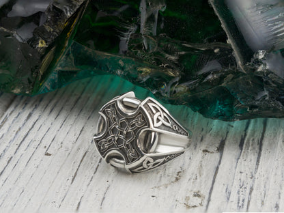 Celtic cross ring Silver Celtic cross Viking ornament jewelry Men ring