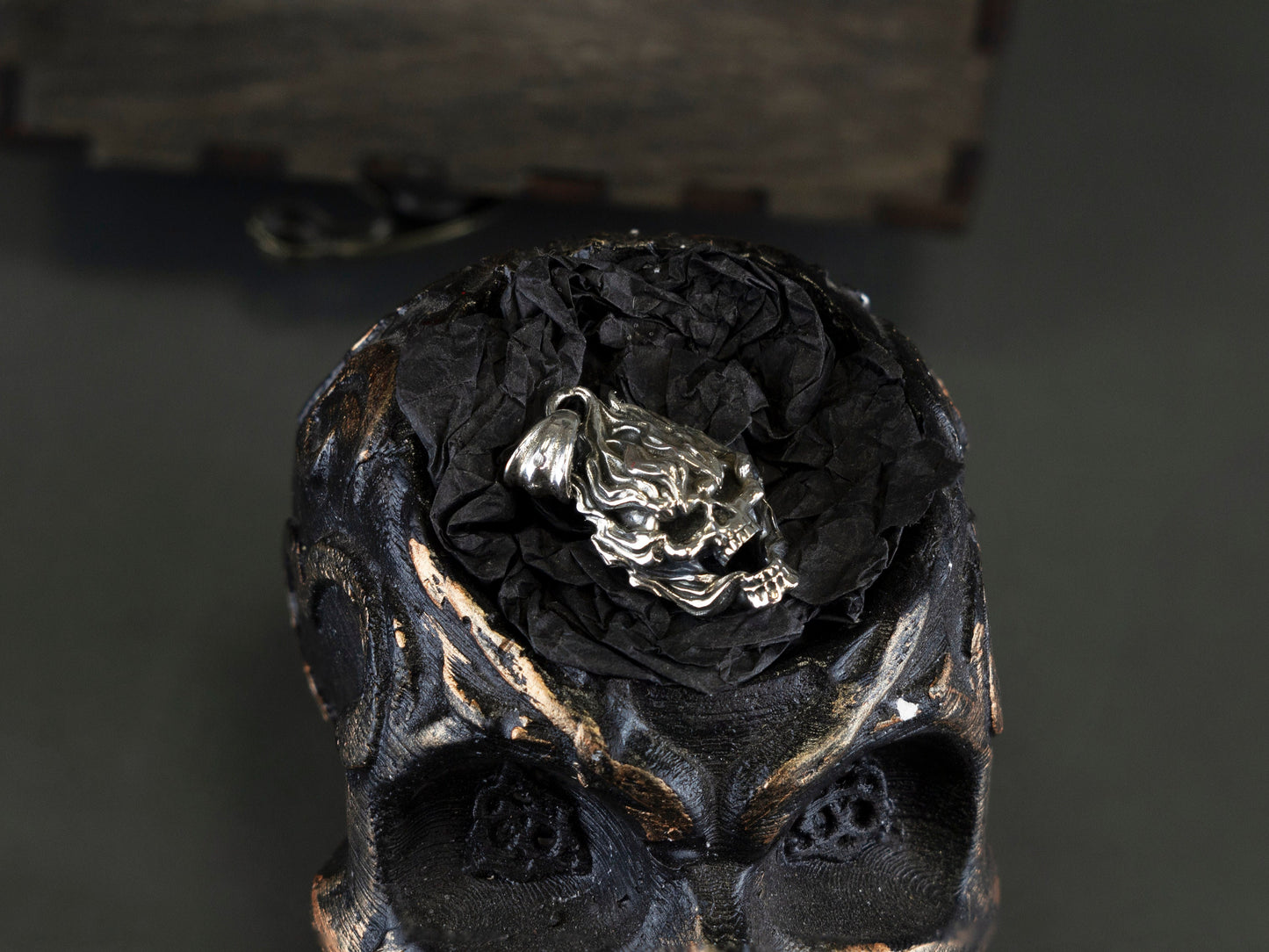 Small skull pendant Silver skull pendant Biker jewelry Skull gift