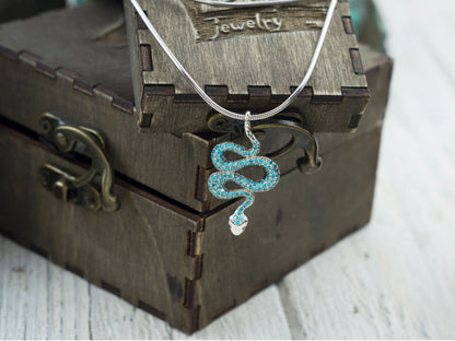 Gemstones snake pendant Silver snake pendant Blue snake