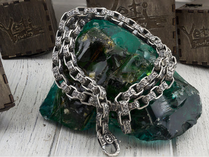 Heavy silver chain Brutalist necklace Silver biker jewelry Floral ornament chain