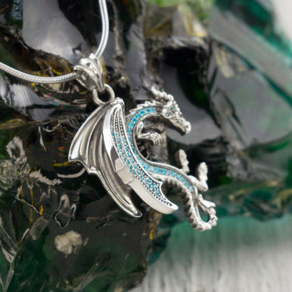 Dragon pendant Sterling silver pendant Blue dragon