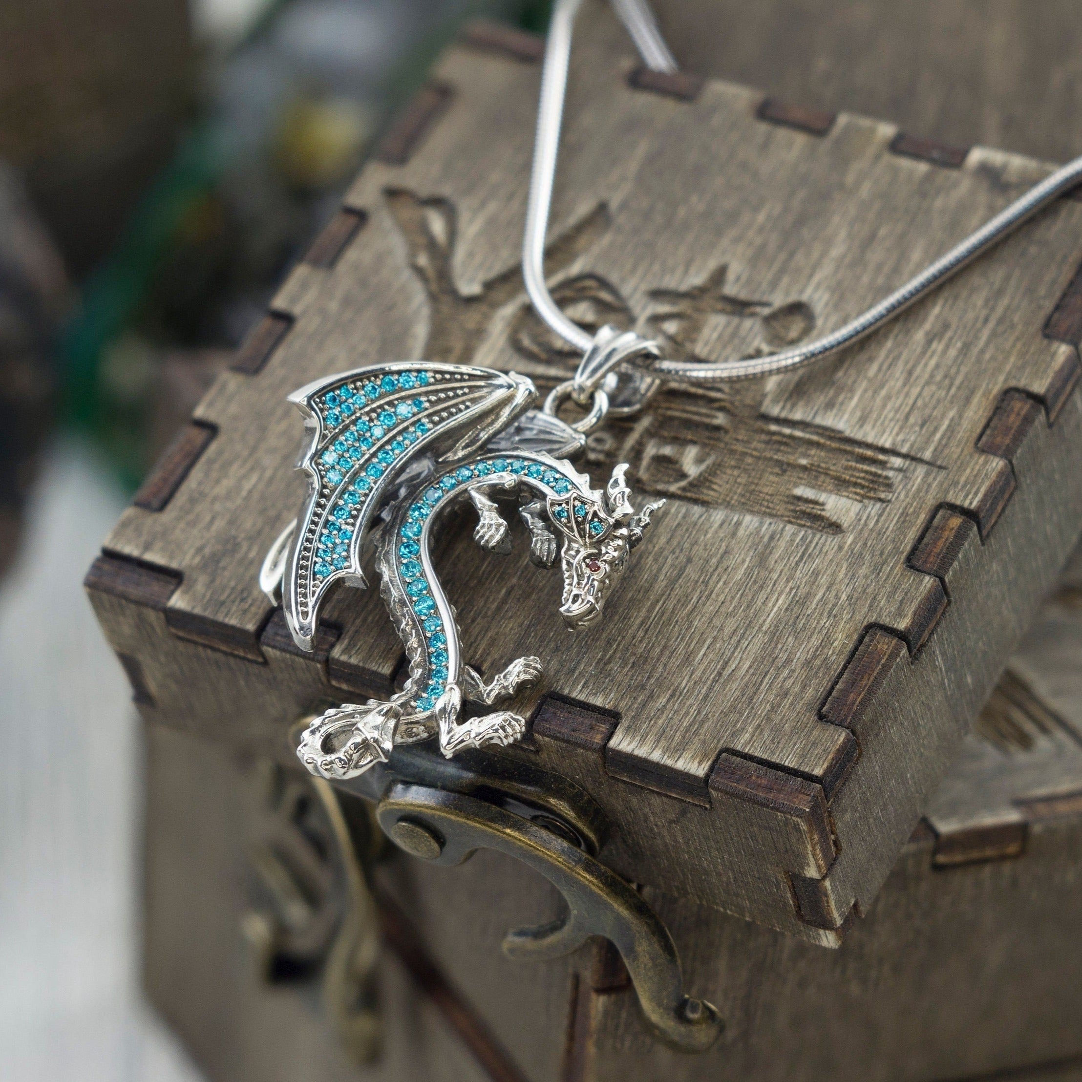 Dragon pendant Sterling silver pendant Blue dragon