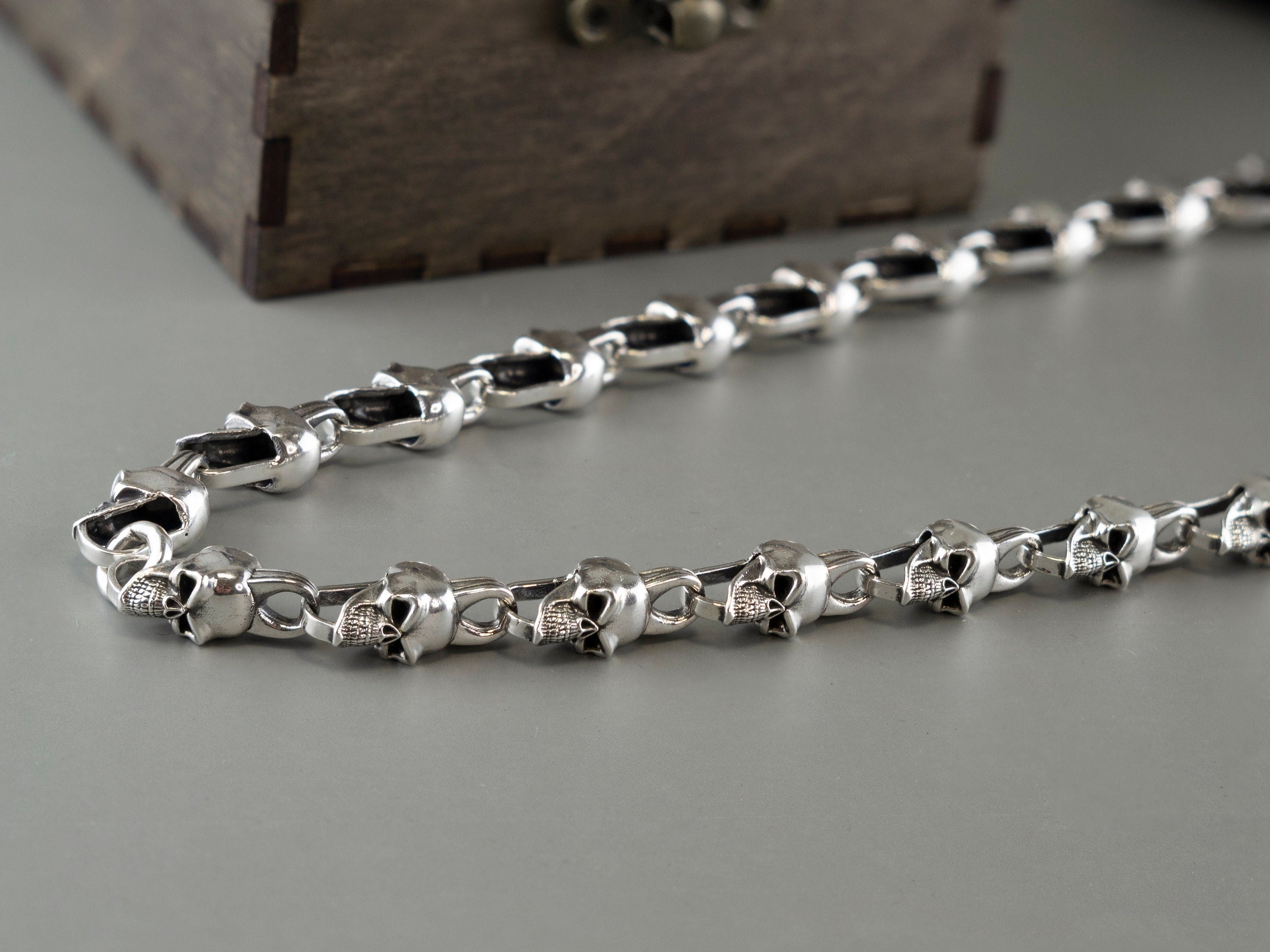 Skull chain Silver skull chain Skull jewelry Biker chain