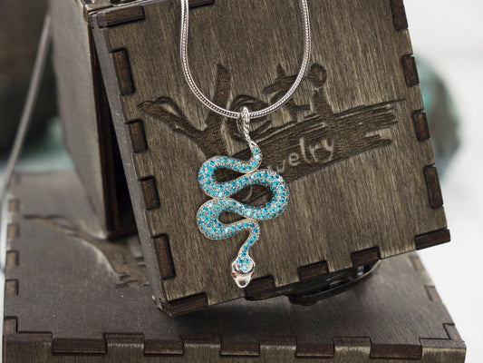 Gemstones snake pendant Silver snake pendant Blue snake