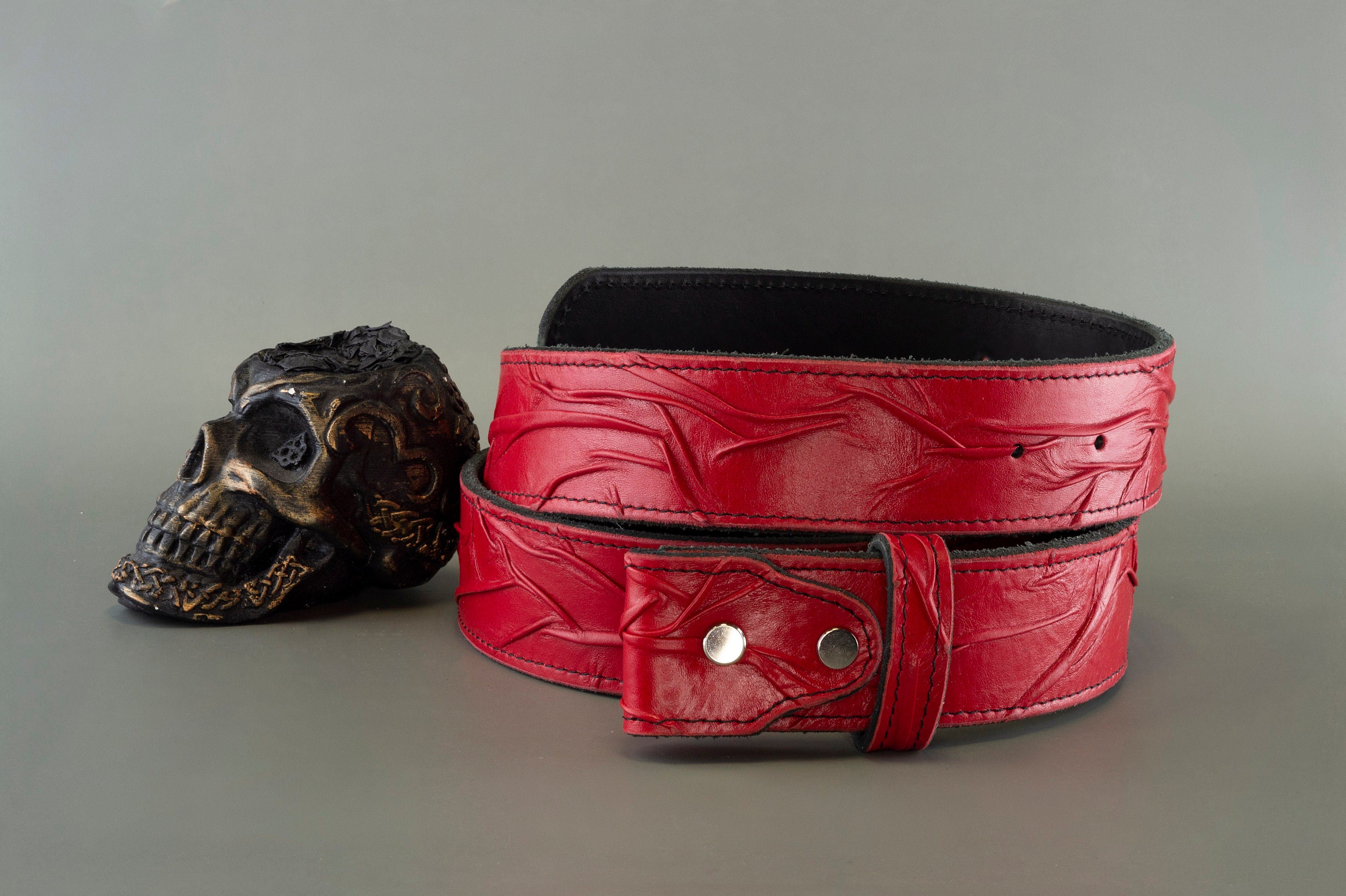 Leather Belt Strap  Red leather Belt strap for buckle Handmade leather belt strap