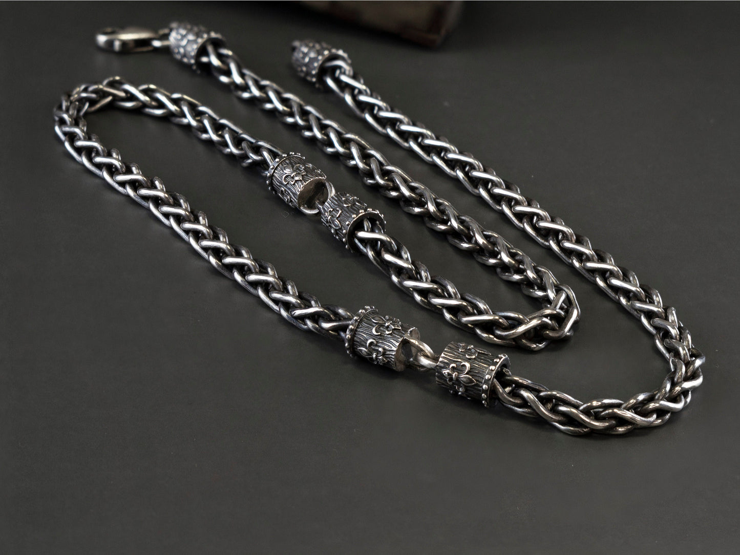 Sterling silver chain Men's necklace Fleur de lis chain Medieval style silver chain Fleur de lis jewelry