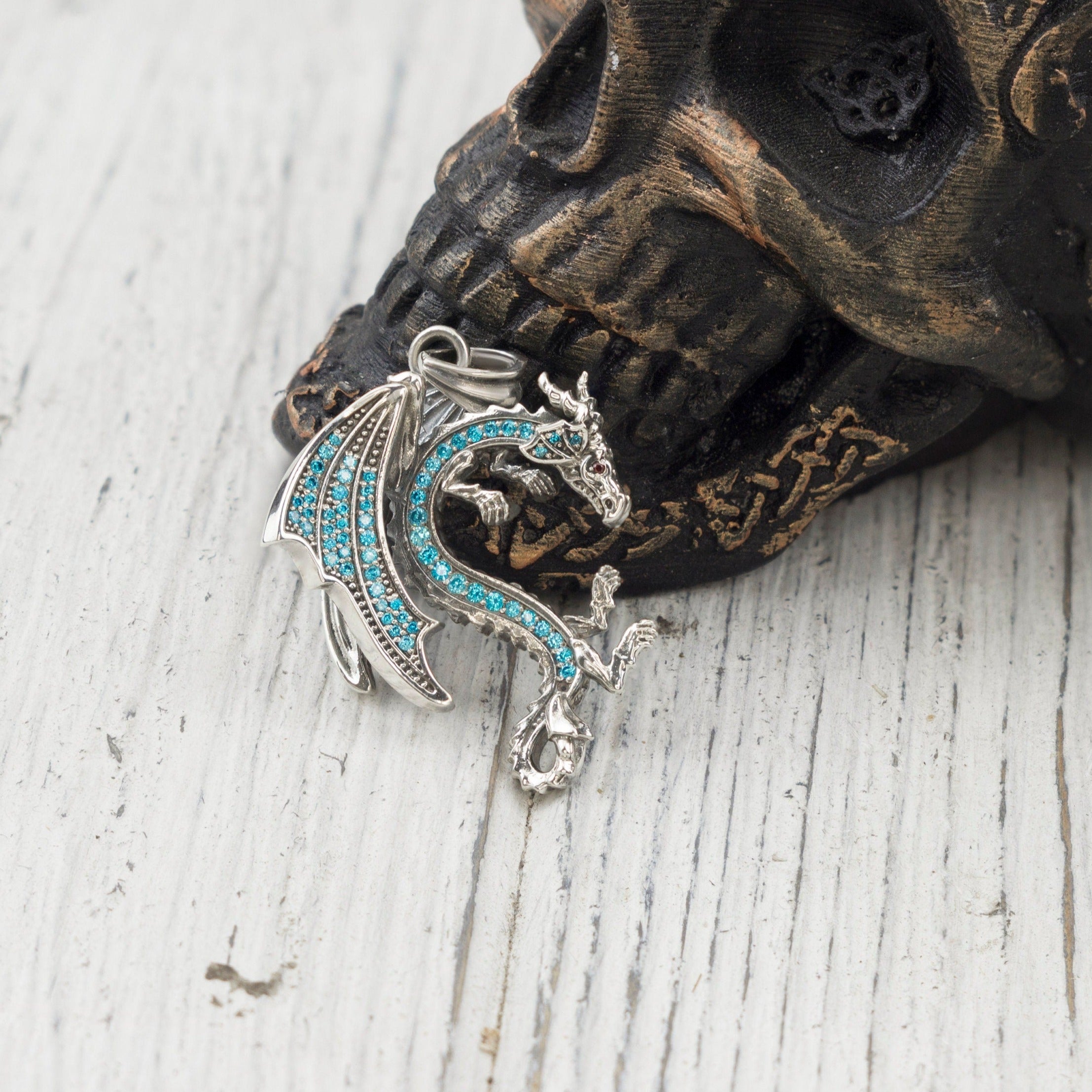 Dragon pendant Sterling silver pendant Blue dragon