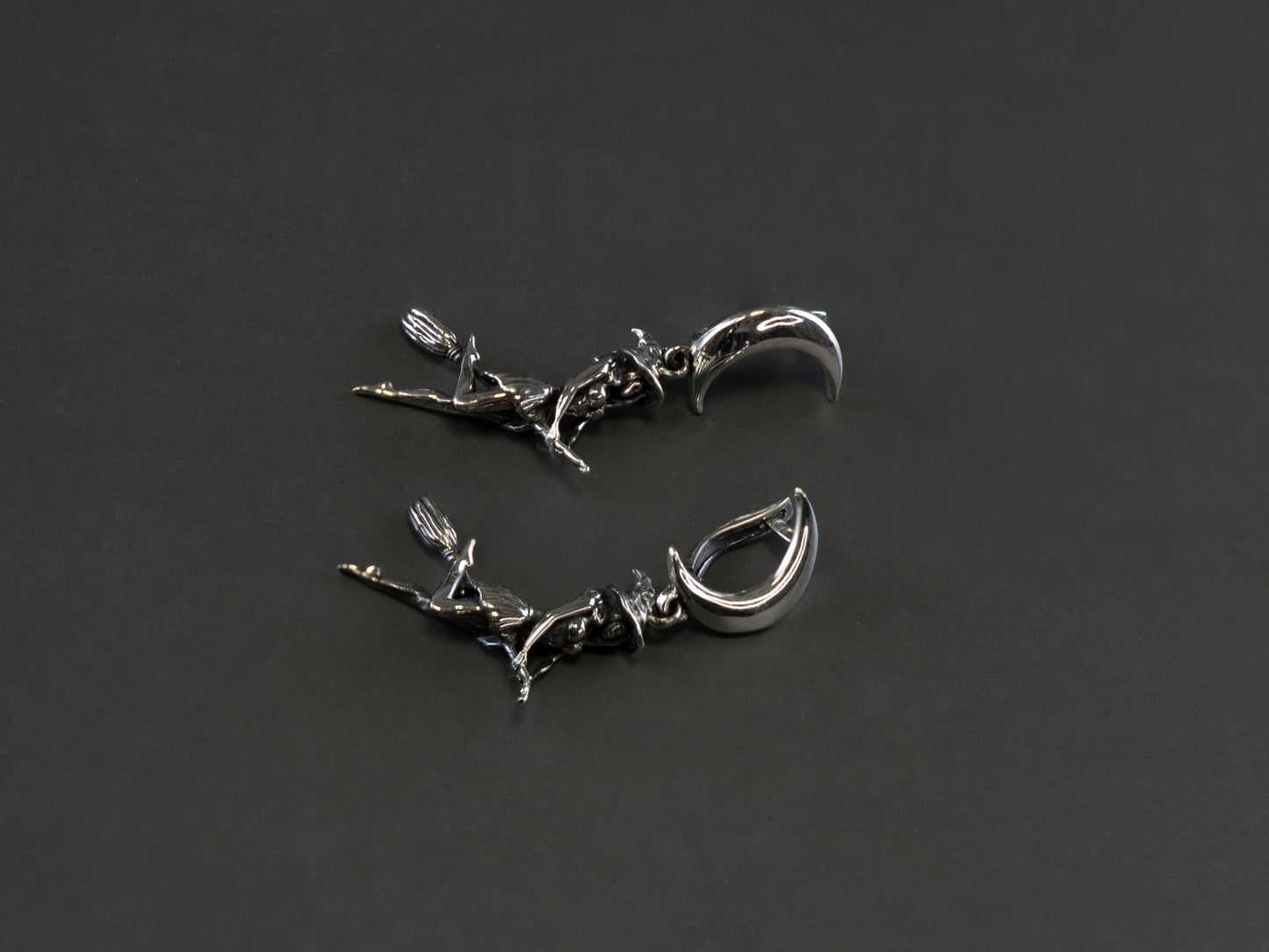 Witch earrings Silver Witch on a Broomstick earrings Flying witch Witches jewelry