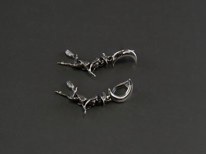 Witch earrings Silver Witch on a Broomstick earrings Flying witch Witches jewelry