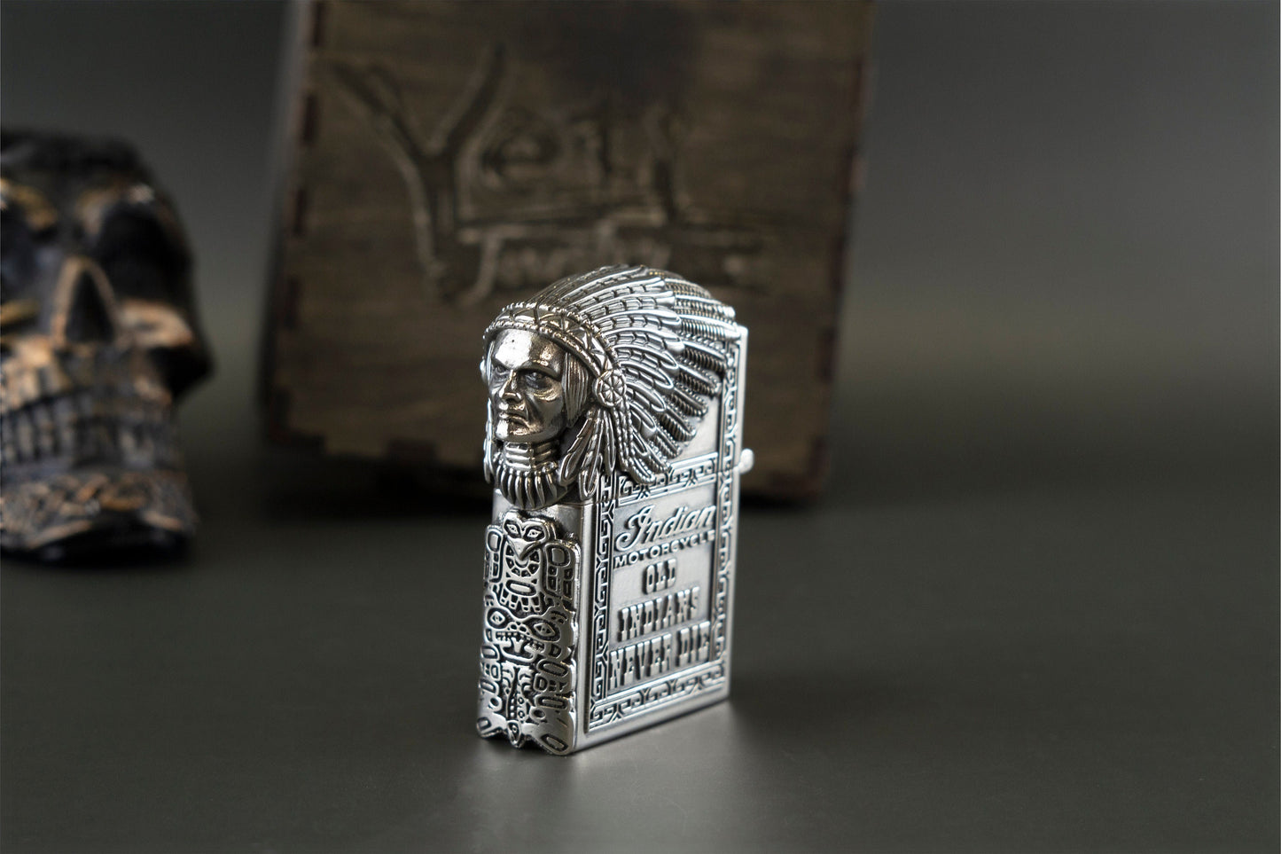 Silver lighter Indian Chief Zippo Lighter Motorcycle Indian Lighter Gift for biker