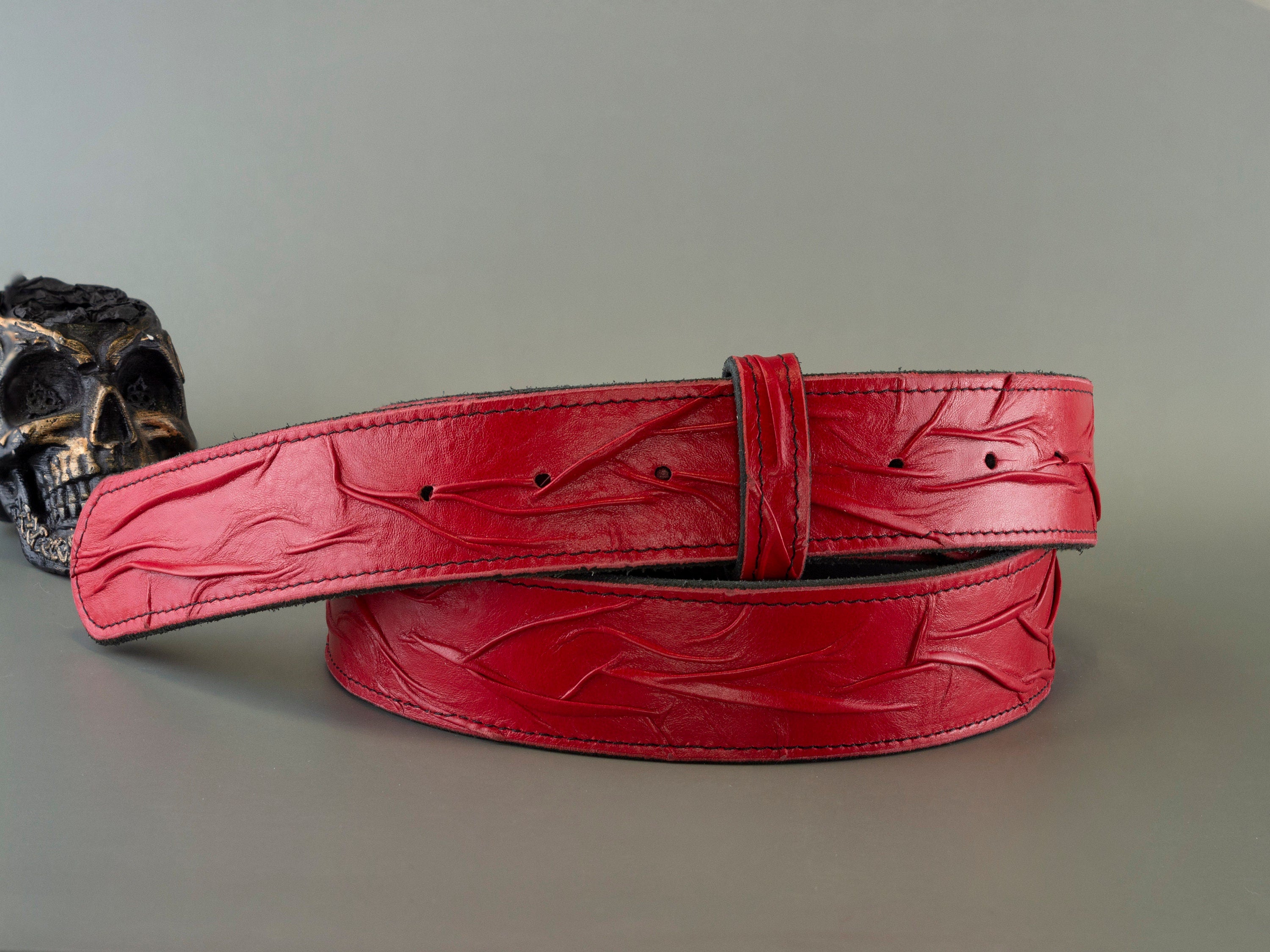 Leather Belt Strap  Red leather Belt strap for buckle Handmade leather belt strap