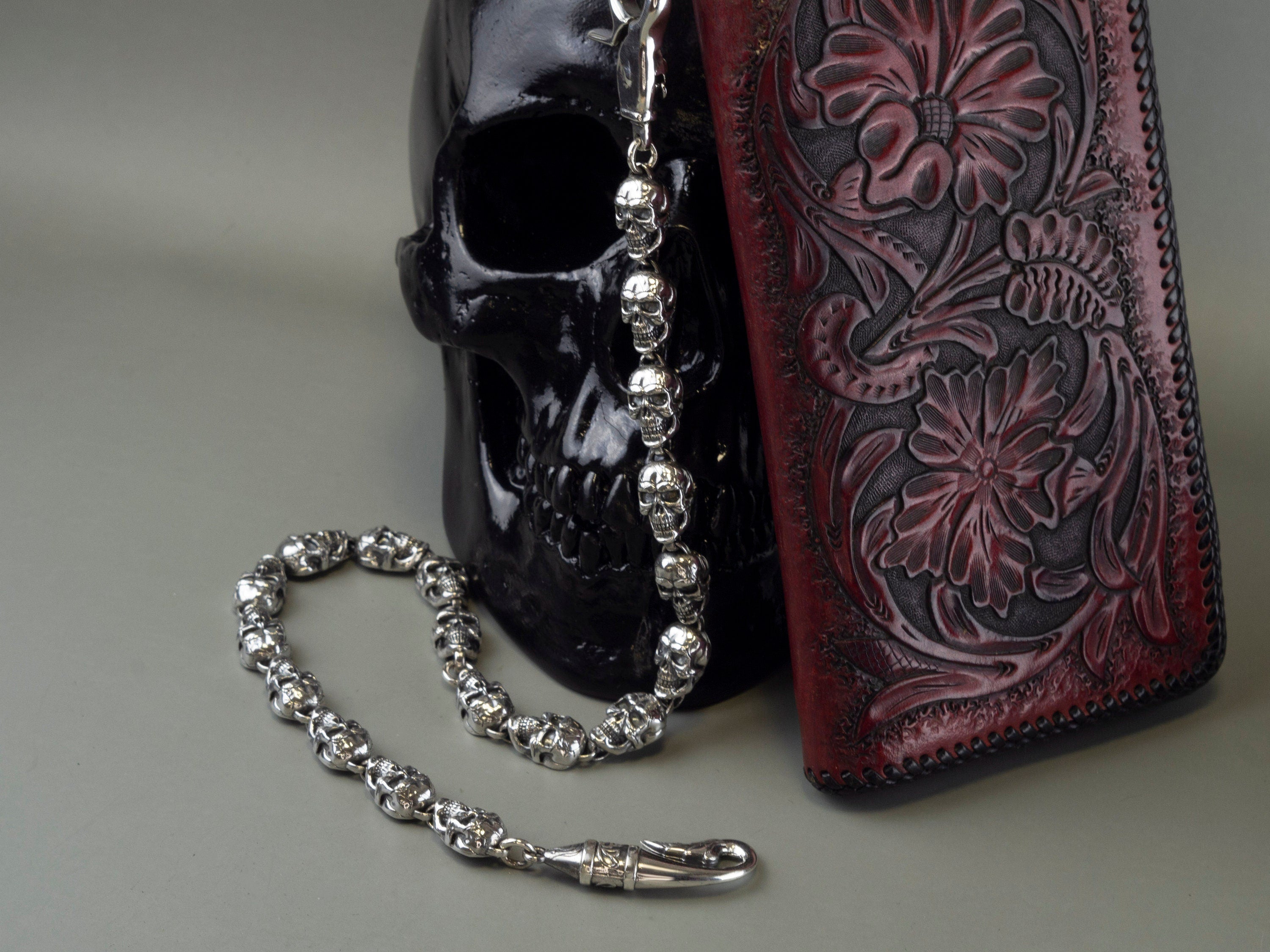 Skull wallet chain Biker wallet chain Silver wallet chain Men pants chain skull