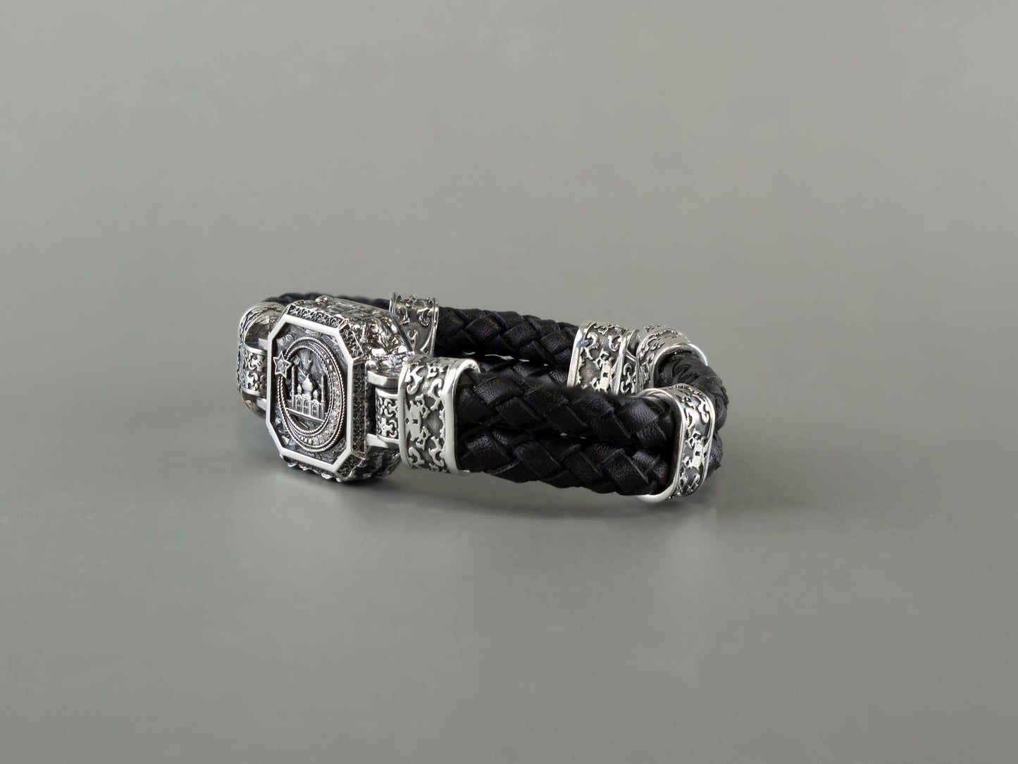 Islamic silver bracelet Silver Mosque Crescent Moon bracelet  Men's Islamic bracelet